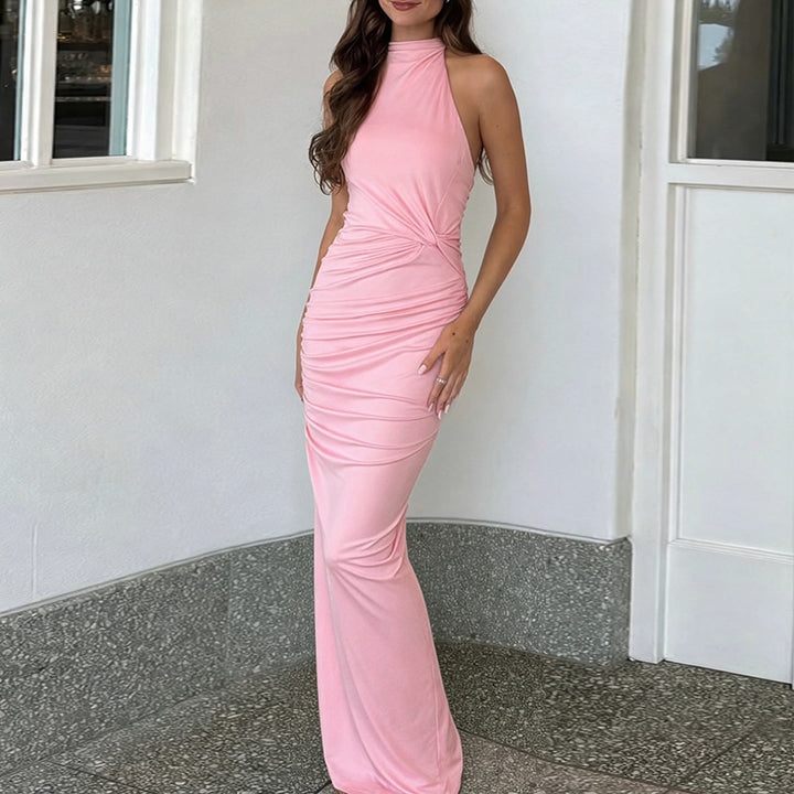 שמלת מקסי קשירה בעורף גב פתוח - PINKI