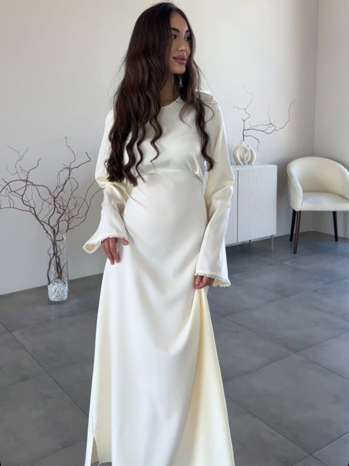 שמלת מקסי סאטן אלגנטית קשירה בגב - LILI AN