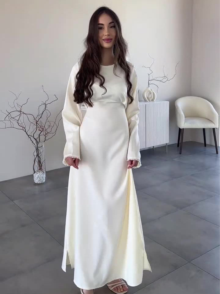 שמלת מקסי סאטן אלגנטית קשירה בגב - LILI AN