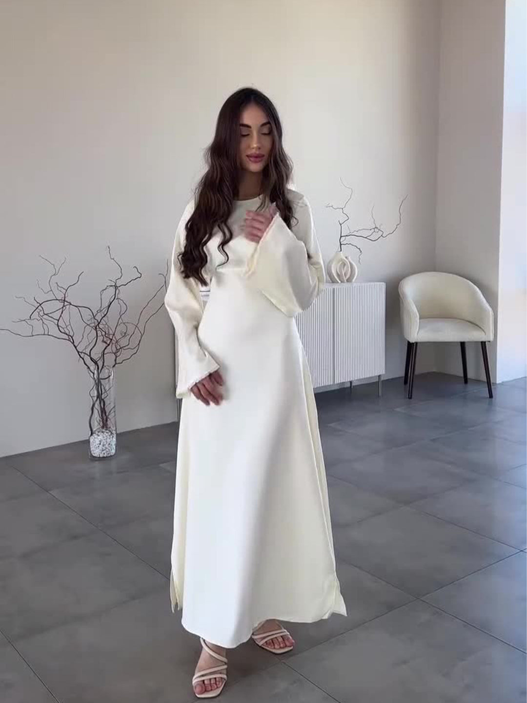 שמלת מקסי סאטן אלגנטית קשירה בגב - LILI AN