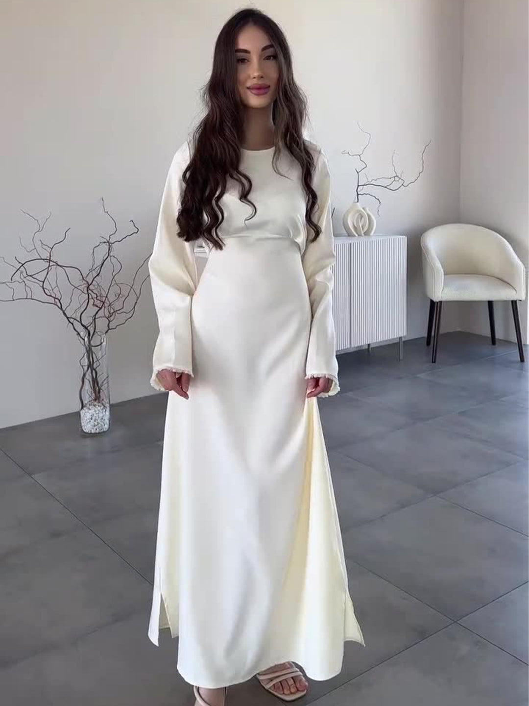 שמלת מקסי סאטן אלגנטית קשירה בגב - LILI AN