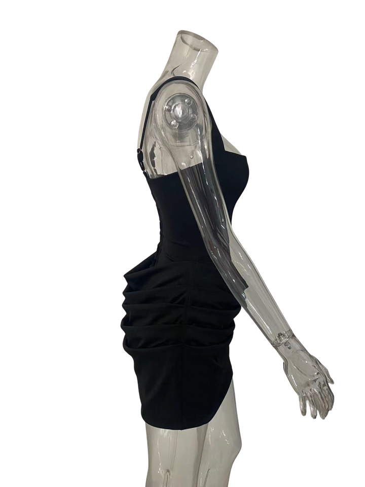 שמלת מיני בעיצוב קיפולים ומחוך קשירה בגב להצמדה במותן - רנטה