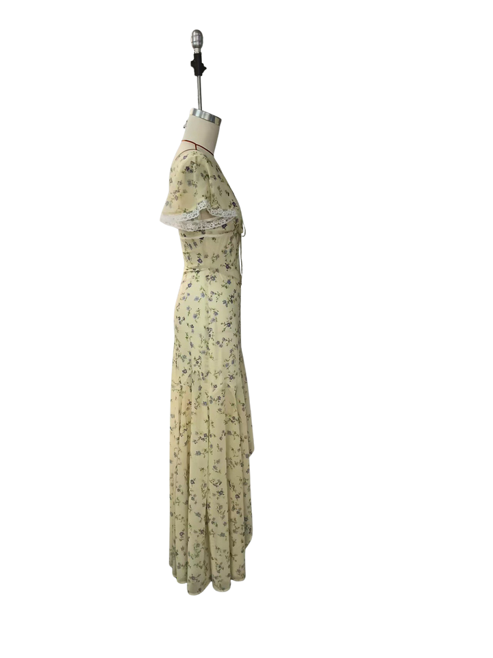 שמלת מקסי סאטן פרחונית בעיטור תחרה - FLORIE