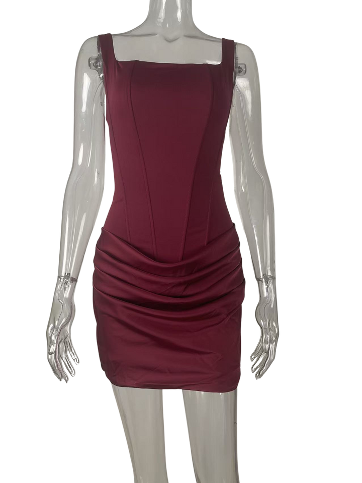 שמלת מיני בעיצוב קיפולים ומחוך קשירה בגב להצמדה במותן - רנטה