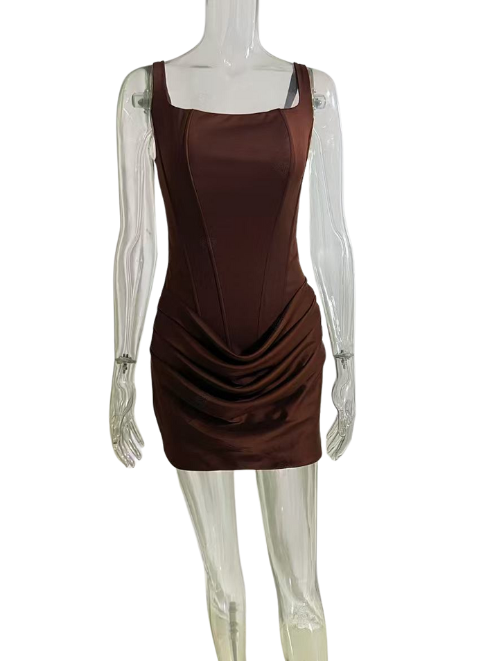 שמלת מיני בעיצוב קיפולים ומחוך קשירה בגב להצמדה במותן - רנטה