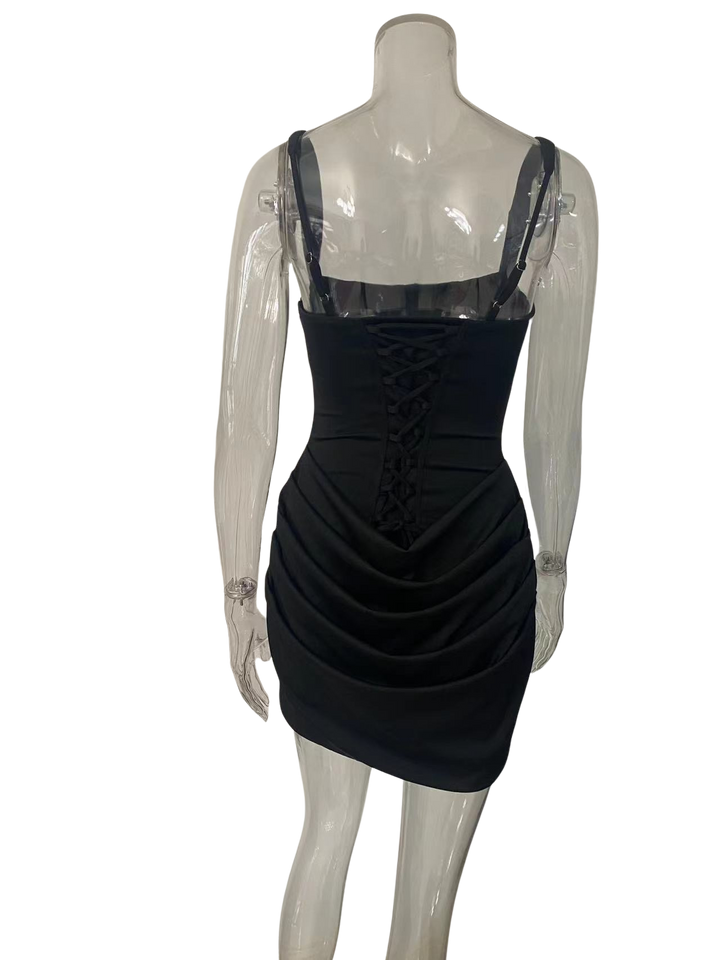 שמלת מיני בעיצוב קיפולים ומחוך קשירה בגב להצמדה במותן - רנטה