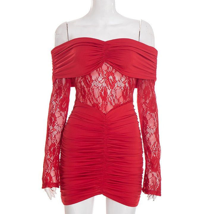 שמלת מיני כתפיים חשופות בעיטור תחרה - אוריה