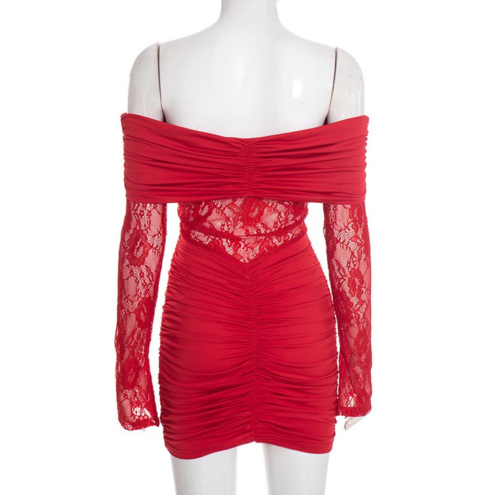 שמלת מיני כתפיים חשופות בעיטור תחרה - אוריה