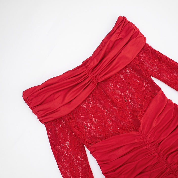 שמלת מיני כתפיים חשופות בעיטור תחרה - אוריה