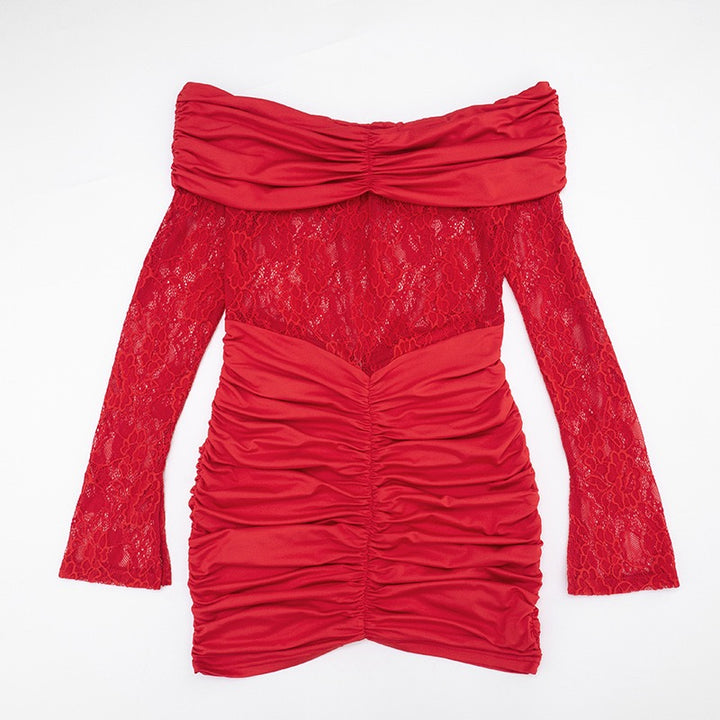 שמלת מיני כתפיים חשופות בעיטור תחרה - אוריה