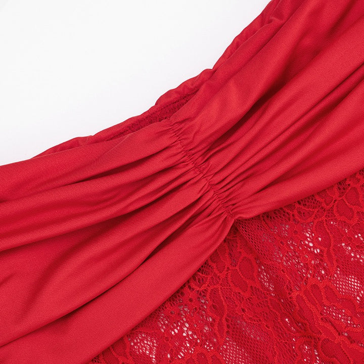 שמלת מיני כתפיים חשופות בעיטור תחרה - אוריה