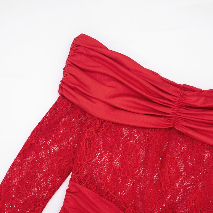 שמלת מיני כתפיים חשופות בעיטור תחרה - אוריה