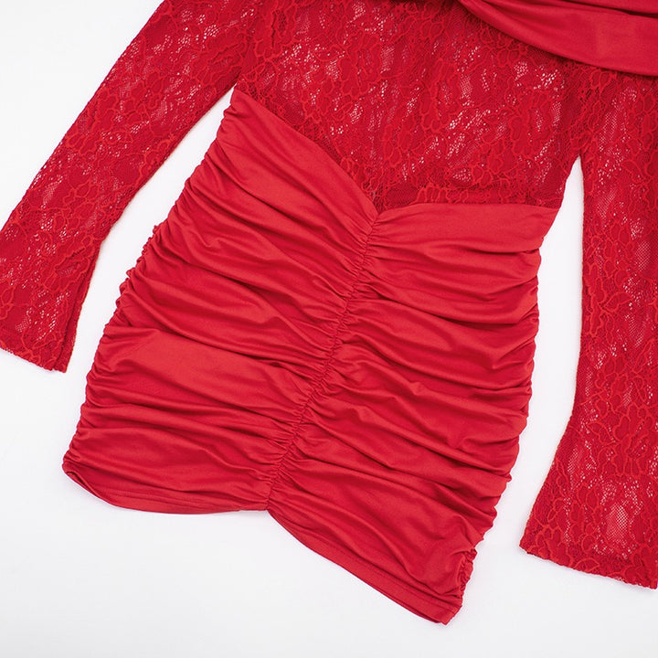 שמלת מיני כתפיים חשופות בעיטור תחרה - אוריה