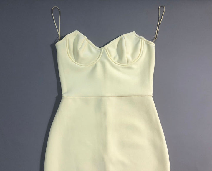 שמלת מקסי סטרפלס אלגנטית בד מחטב - ZOMA