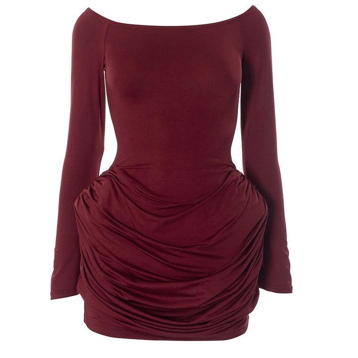 שמלת מיני בעיצוב קיפולים כתפיים חשופות - שיילה