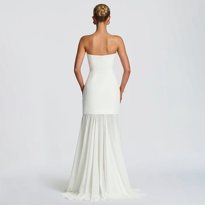 שמלת מקסי סטרפלס בעיצוב שיפון בעיטור צעיף תואם - ג׳יג׳י