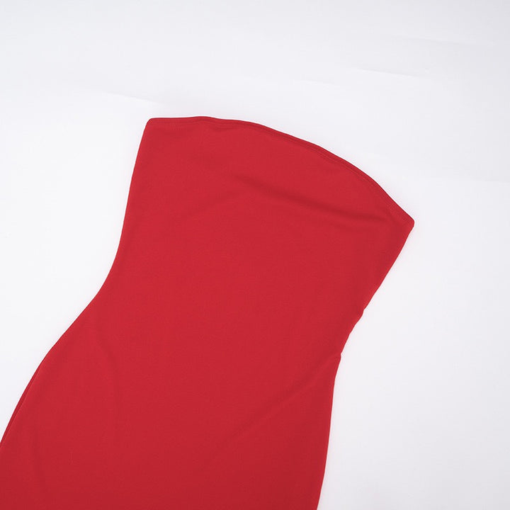 שמלת מקסי סטרפלס בעיצוב שיפון בעיטור צעיף תואם - ג׳יג׳י