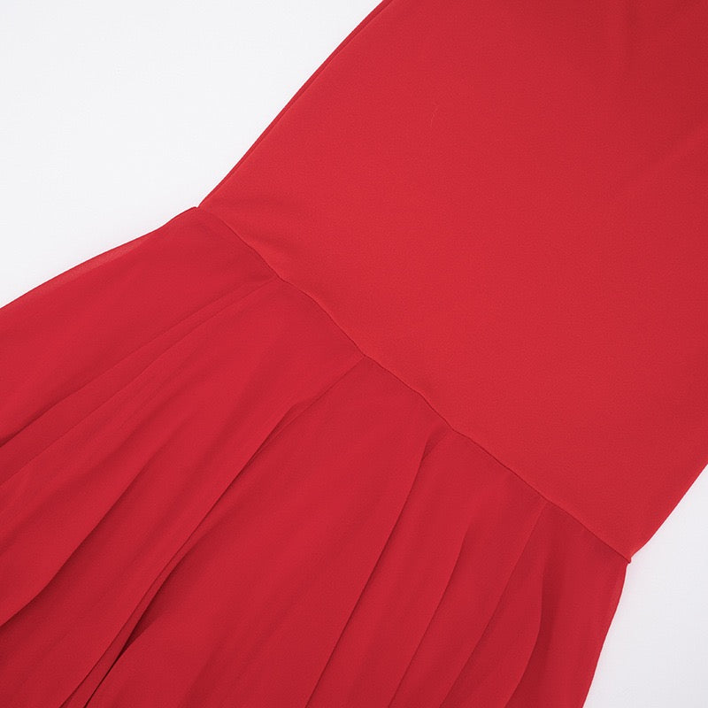 שמלת מקסי סטרפלס בעיצוב שיפון בעיטור צעיף תואם - ג׳יג׳י