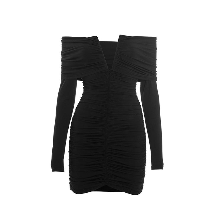 שמלת מיני בעיצוב כיווצים כתפיים חשופות - ג׳ימי