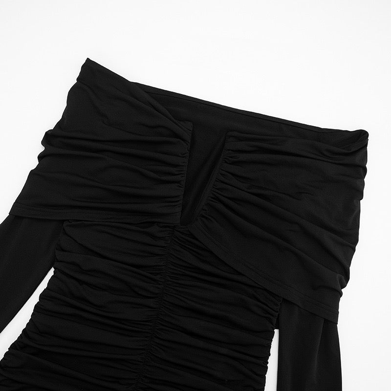 שמלת מיני בעיצוב כיווצים כתפיים חשופות - ג׳ימי