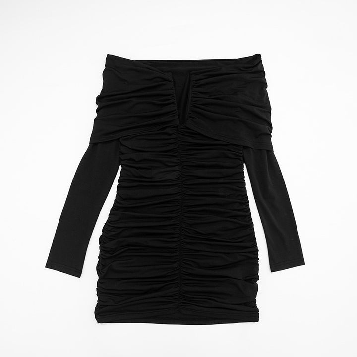שמלת מיני בעיצוב כיווצים כתפיים חשופות - ג׳ימי