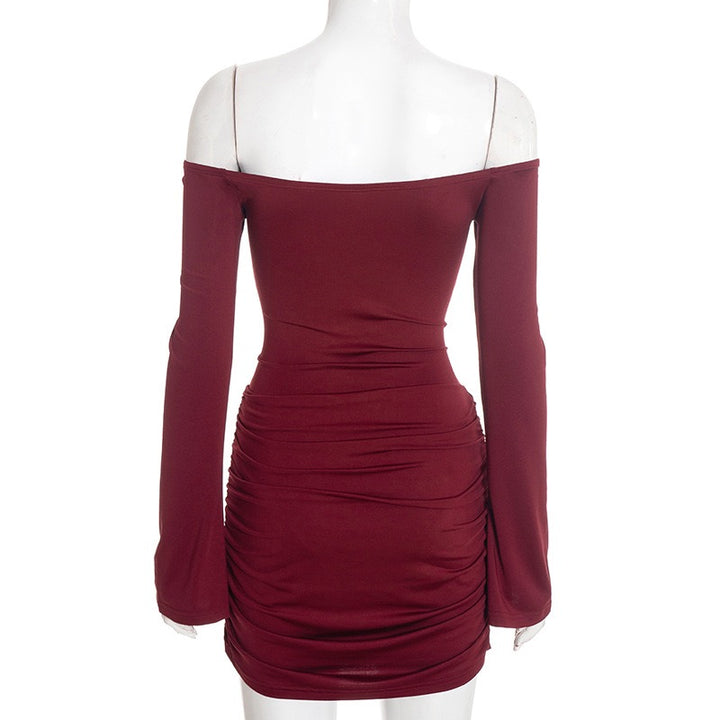 שמלת מיני בעיצוב בגד גוף וקיפולים כתפיים חשופות - רוקי