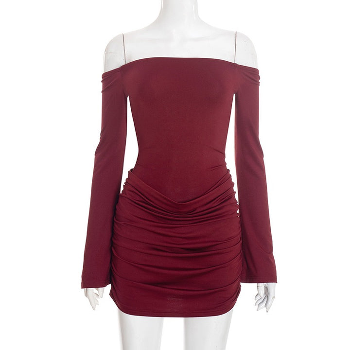 שמלת מיני בעיצוב בגד גוף וקיפולים כתפיים חשופות - רוקי