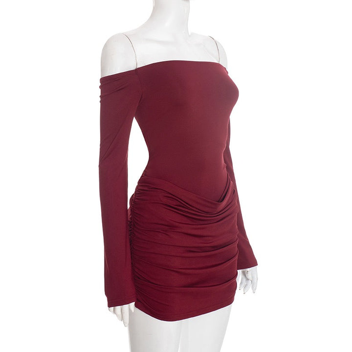 שמלת מיני בעיצוב בגד גוף וקיפולים כתפיים חשופות - רוקי