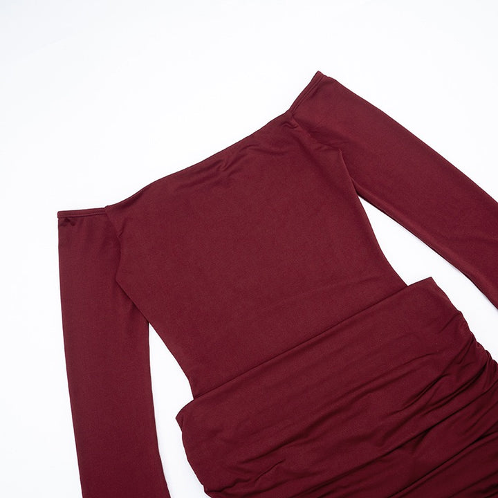 שמלת מיני בעיצוב בגד גוף וקיפולים כתפיים חשופות - רוקי