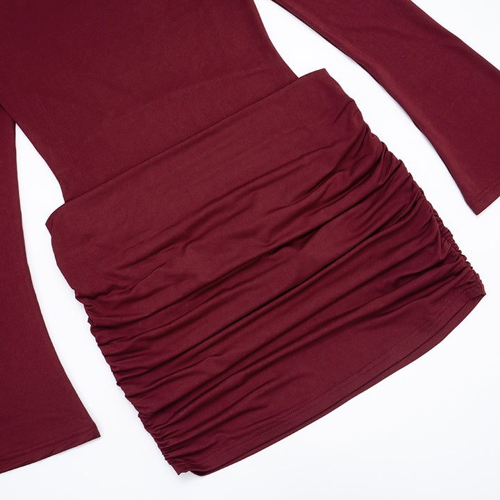 שמלת מיני בעיצוב בגד גוף וקיפולים כתפיים חשופות - רוקי