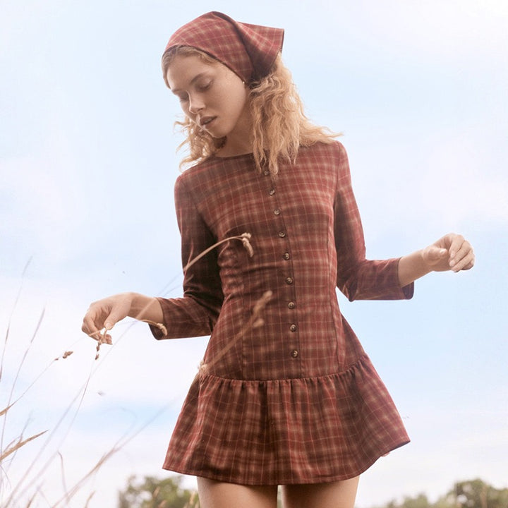 שמלת מיני מלמלה משובצת בעיצוב כפתורים - מוניקה