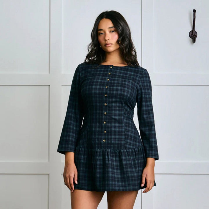 שמלת מיני מלמלה משובצת בעיצוב כפתורים - מוניקה