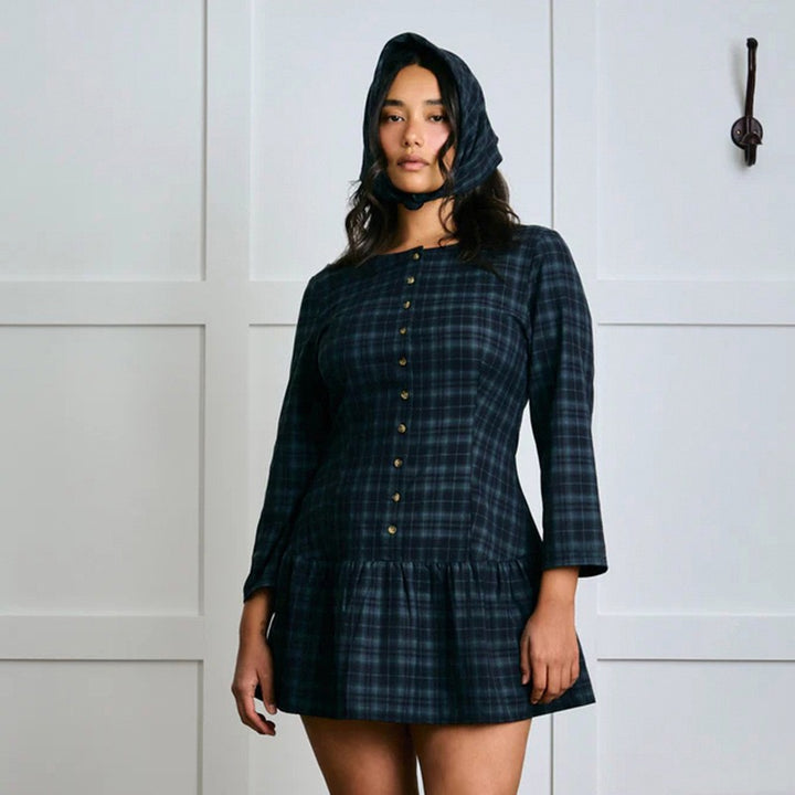 שמלת מיני מלמלה משובצת בעיצוב כפתורים - מוניקה