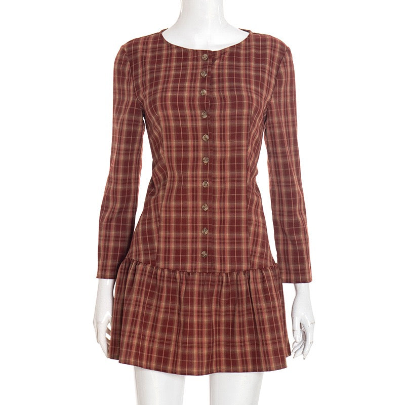 שמלת מיני מלמלה משובצת בעיצוב כפתורים - מוניקה