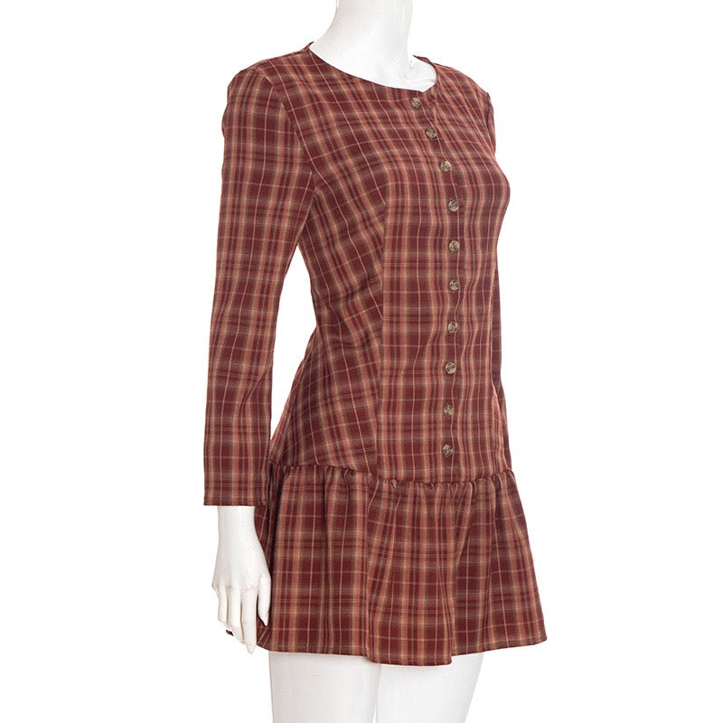 שמלת מיני מלמלה משובצת בעיצוב כפתורים - מוניקה