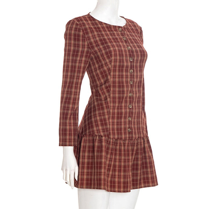 שמלת מיני מלמלה משובצת בעיצוב כפתורים - מוניקה