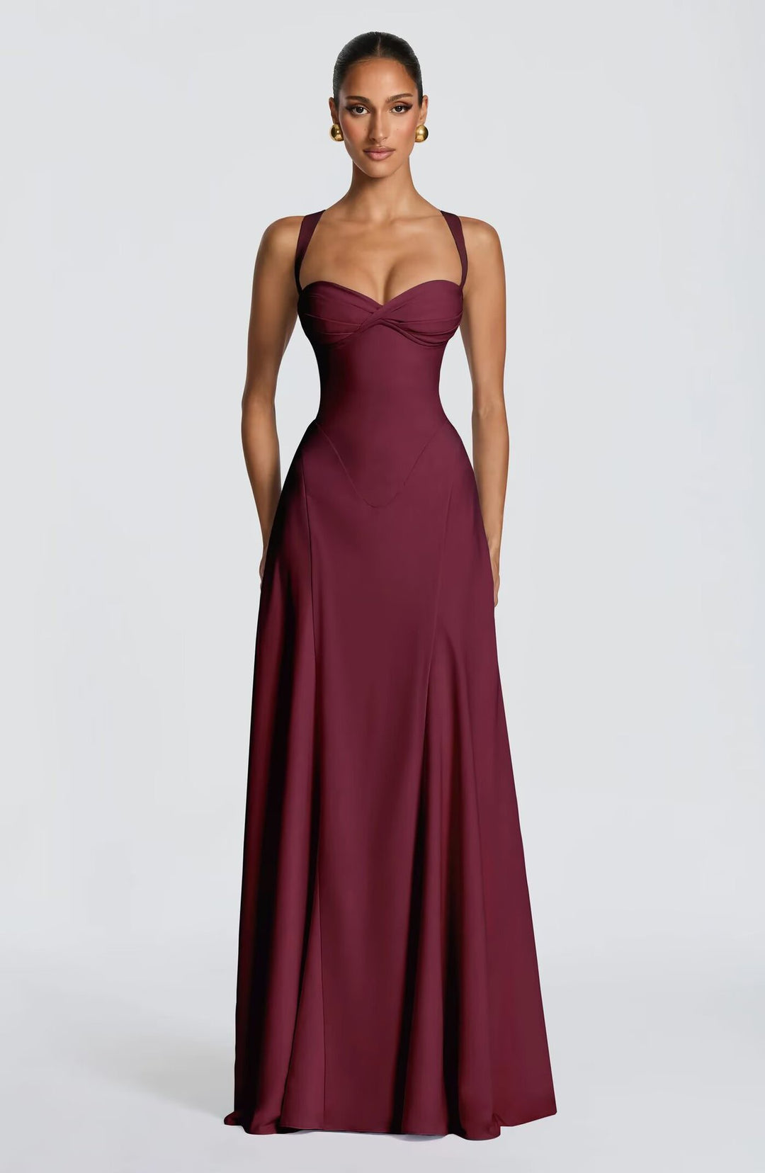 שמלת מקסי אלגנטית קשירה בגב להצמדה במותן - מרילין