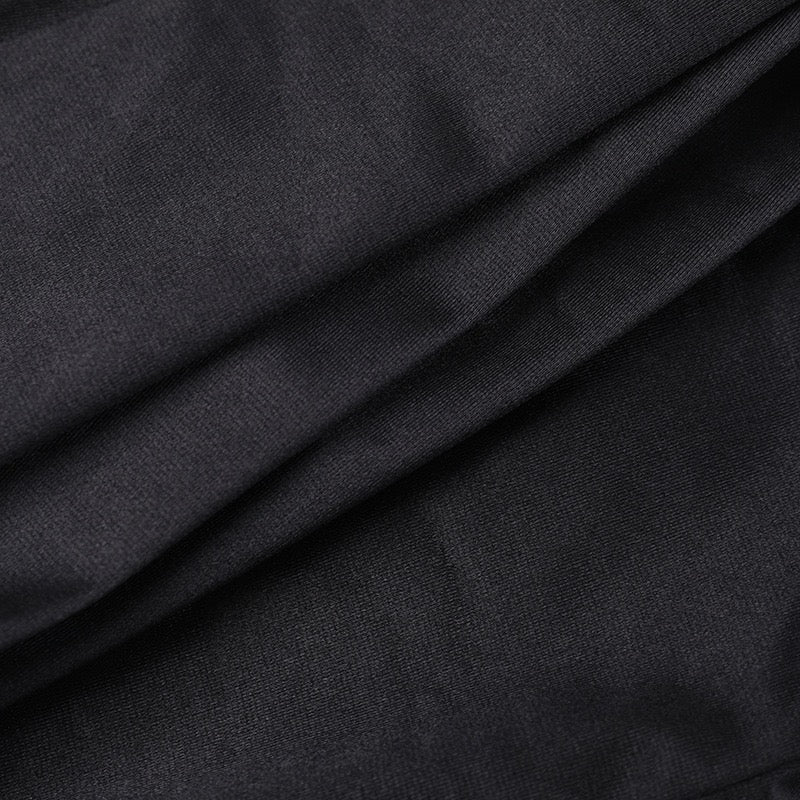 סט שני חלקים סאטן חצאית מקסי וטופ סטרפלס בעיטור צעיף תואם - Amori