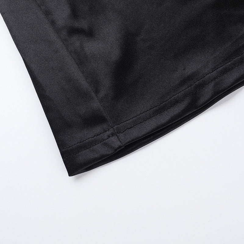 סט שני חלקים סאטן חצאית מקסי וטופ סטרפלס בעיטור צעיף תואם - Amori