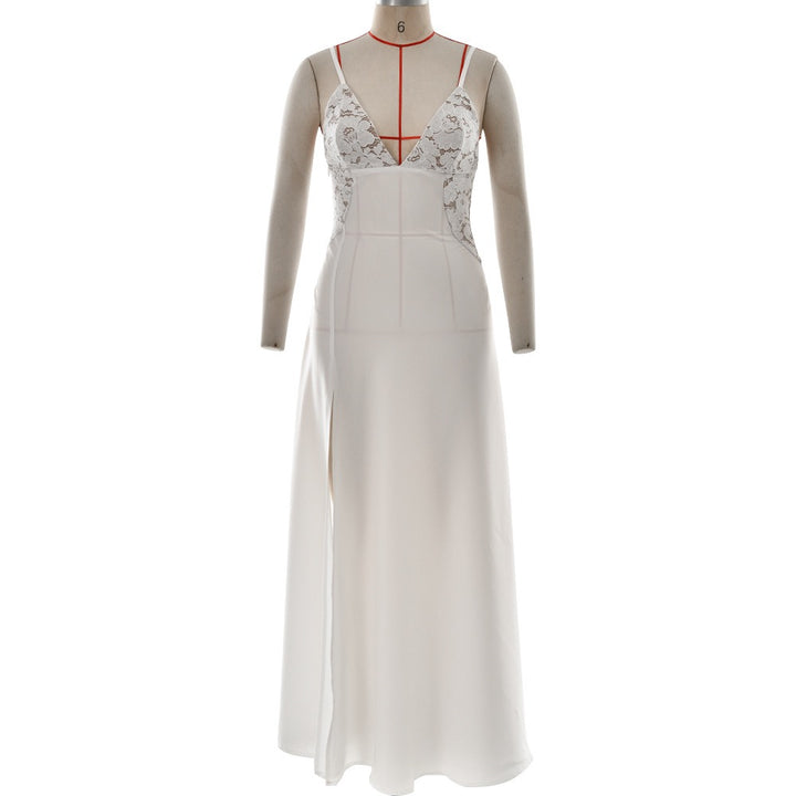 שמלת מקסי סאטן בעיצוב שסע ותחרה - אמורי