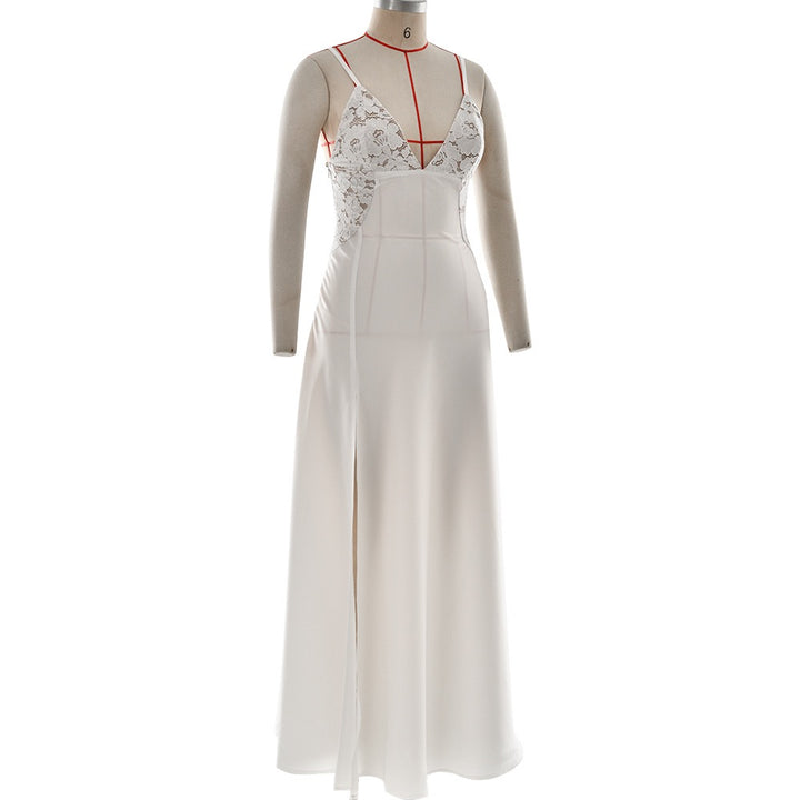 שמלת מקסי סאטן בעיצוב שסע ותחרה - אמורי