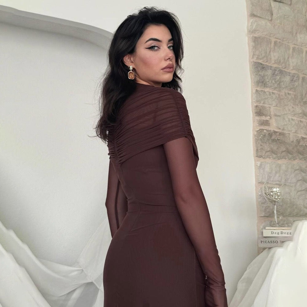 שמלת מקסי בעיצוב כיווצים ושיפון - צופיה