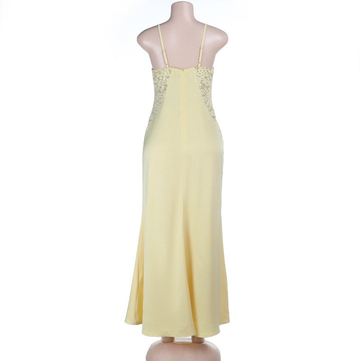 שמלת מקסי סאטן בעיצוב שסע ותחרה - מריאנה