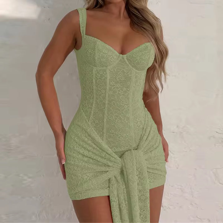 שמלת מיני תחרה בעיטור קשירה - רוזרי