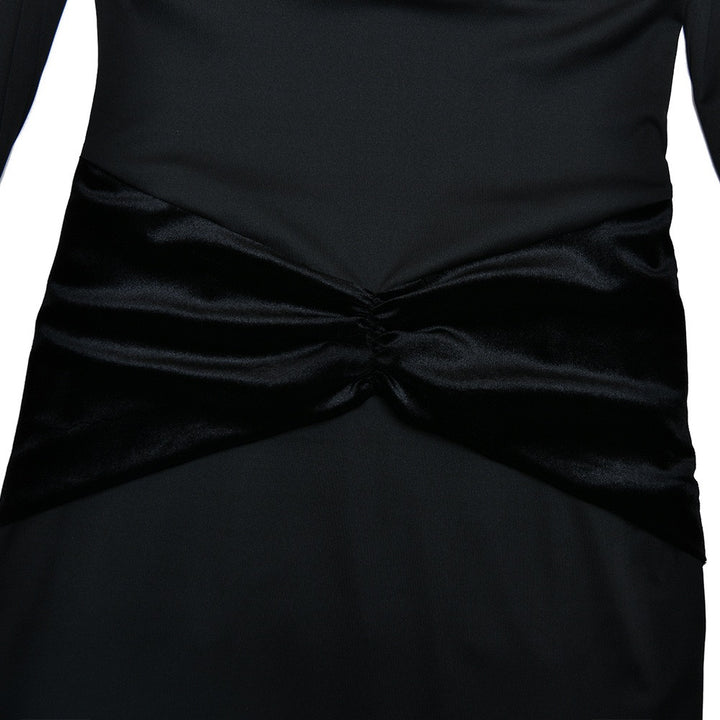 שמלת מקסי בעיטור כיווצי קטיפה - Sela