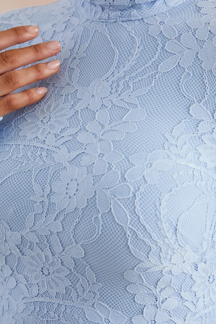 שמלת מקסי תחרה בעיטור סאטן צווארון גולף - lurian