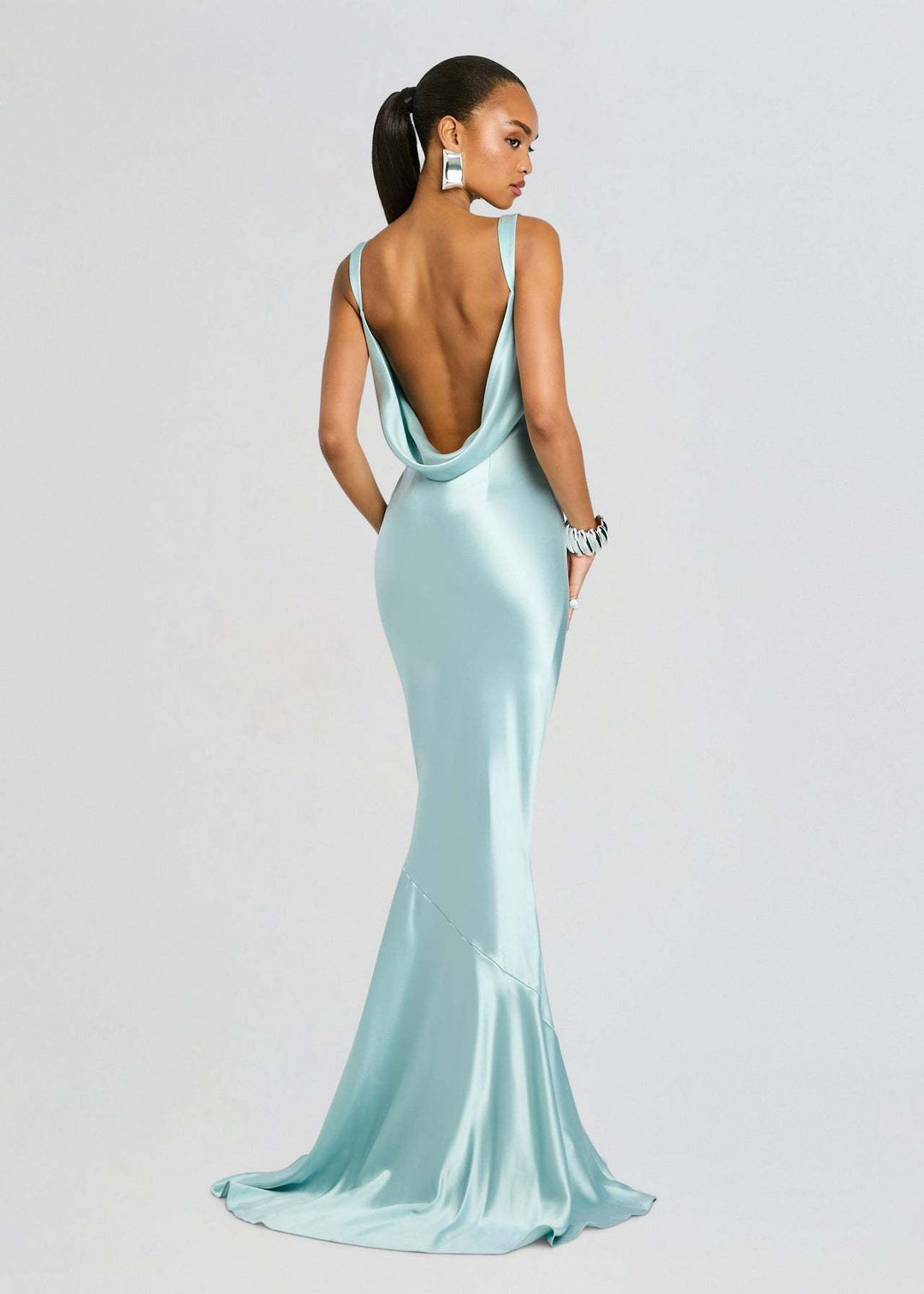 שמלת מקסי סאטן אלגנטית גב חשוף - ANGELINA