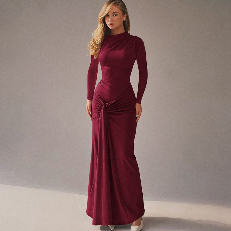 שמלת מקסי בעיצוב כיווצים קשירה בגב להצמדה במותן - הרמוסה