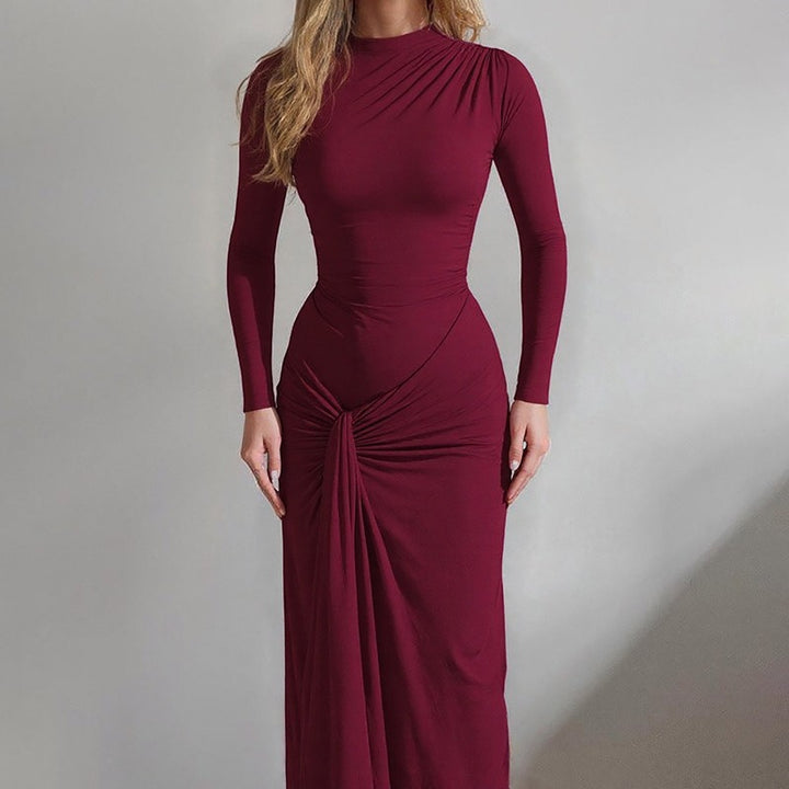 שמלת מקסי בעיצוב כיווצים קשירה בגב להצמדה במותן - הרמוסה