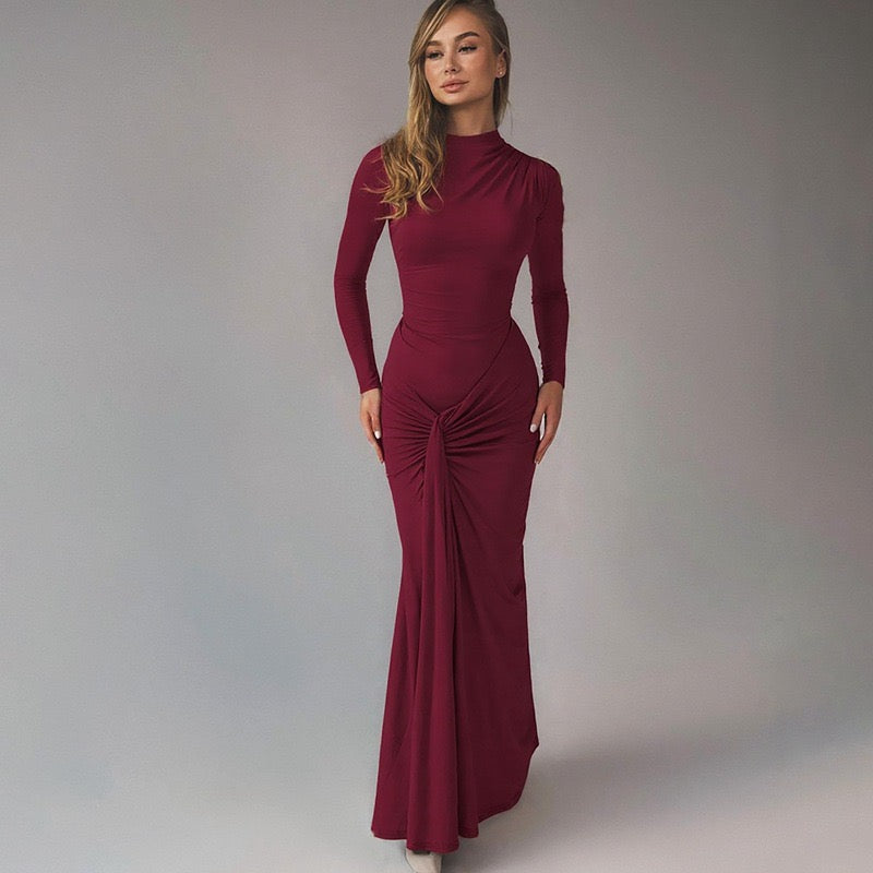 שמלת מקסי בעיצוב כיווצים קשירה בגב להצמדה במותן - הרמוסה